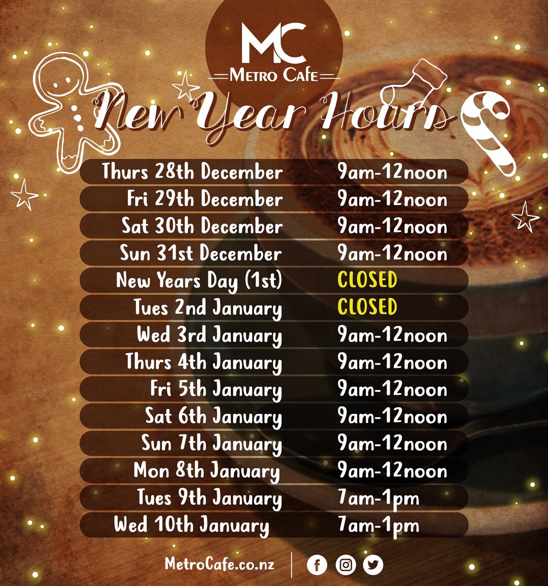 metrocafenz's tweet photo. 🛎Yes, we are open!

#auckland #newzealand #metrocafe #newyear #happy2018 #aucklandcoffee #aucklandcafe #nzcoffee #boxingday #newyearsday #metrocafe #metrogallery #weareopen #openallday #aucklandcity #nztrip #northislandnz #nzsummer #summernz2017 #summernz #2018 #2018resolution https://t.co/U8EyARrI4N