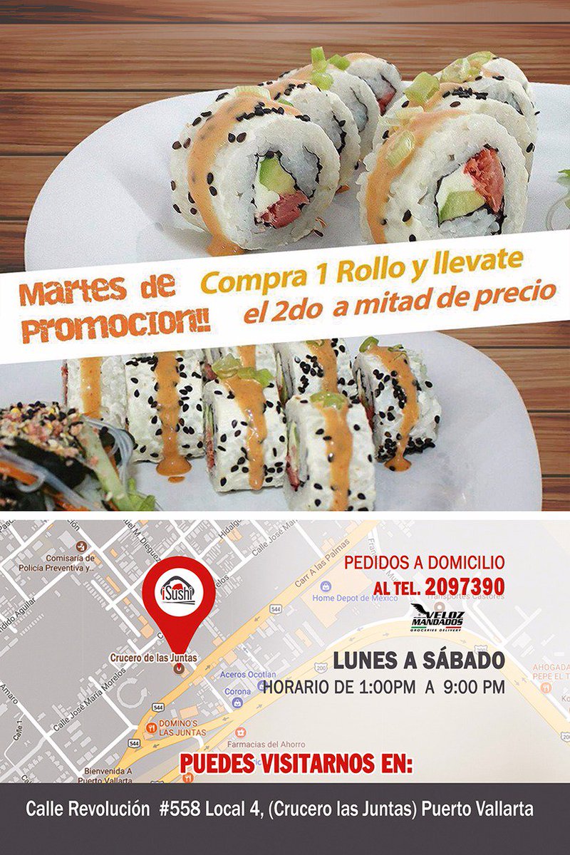 iSushipv's tweet photo. Hoy pregunta por el paquete de los Martes, que es un sushi y el siguiente al 50% 
¿con quien lo compartirías?
Todos nuestros platillos son preparados en el momento y con productos de calidad, te esperamos en Revolución 558 interior 4 en las Juntas o al Tel . 2097390. https://t.co/GPBMjsb9V1