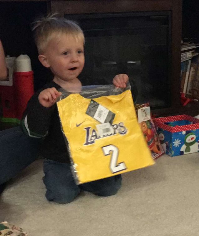 jasonaskvig's tweet photo. Joy from Gavin getting his first @Lakers shirt. @JeanieBuss @ZO2_ https://t.co/MAdmnkOdCn