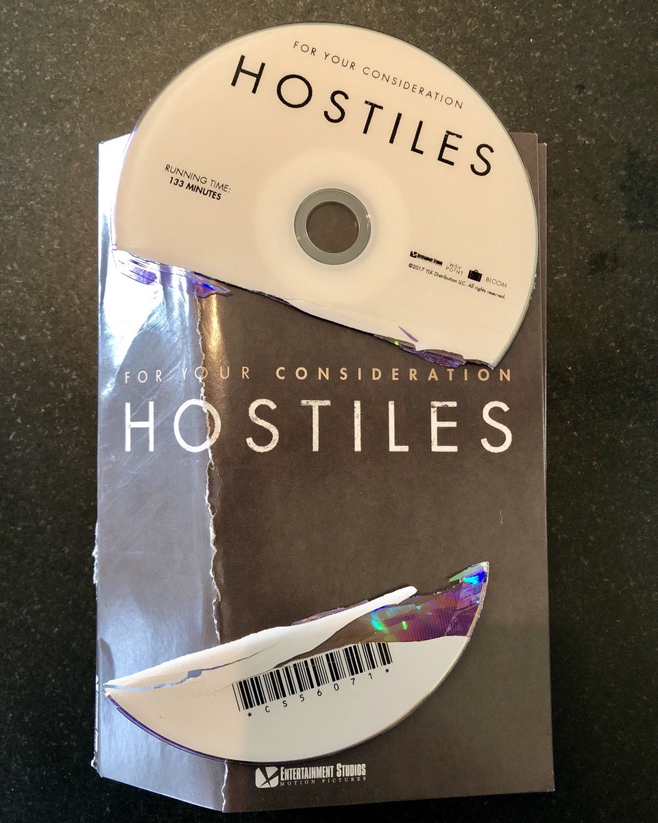 Guess I won't be watching my WGA screener of "Hostiles" that arrived like this. Maybe it's the filmmakers' way of telling me I should see it in a theater.