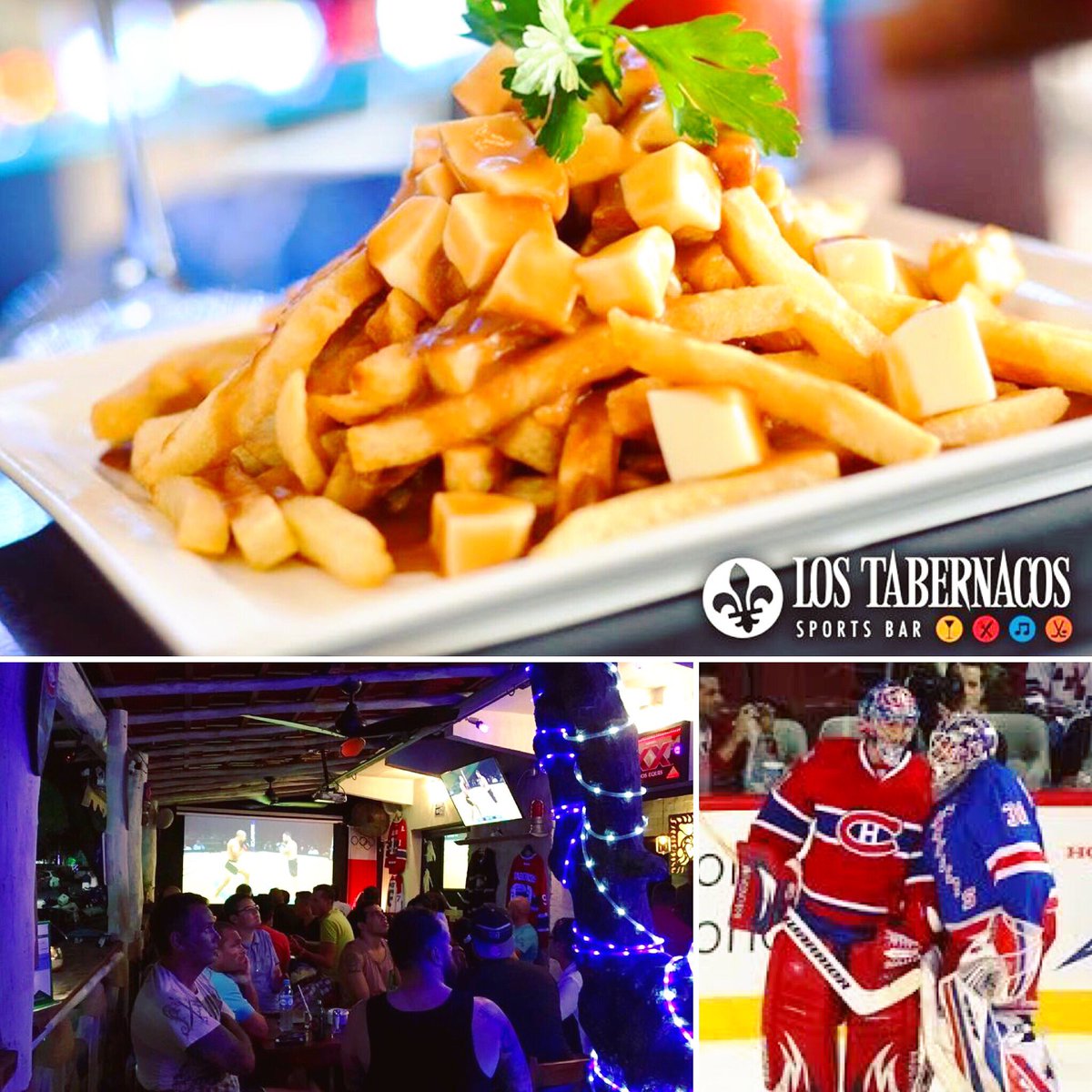 PlayaFood's tweet photo. Los Tabernacos ✨
A real Montreal Poutine tranquilly under the Caribbean sun, yes it’s possible ❗️
The best ice hockey games on live on huge screens while eating a poutine and cold beer 🍻
You miss something if you don't stop there 
Link PlayaFood: https://t.co/Cv6p0lr4CB https://t.co/plsXaZ6fM4