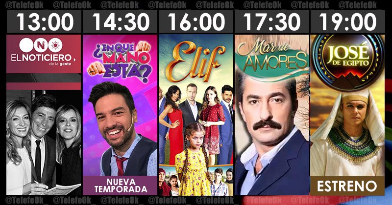 TelefeOk_'s tweet photo. DESDE EL MARTES 2 DE ENERO >> Así quedan las tardes de verano de @Telefe. Imperdibles!! ☀️🌊🍹📺 #Telefe2018 #ElNoticieroDeLaGente #EnQueManoEstá #Elif #MarDeAmores #JoséDeEgipto https://t.co/n0ZvU4gcUt