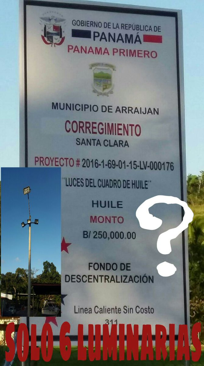 LuisCasis20's tweet photo. Quien vigila esto Sr. @JC_Varela 6 Luminarias un cuarto de Millon de Dolares en el sector Huile santa clara. Distrito de arraijan @TReporta . https://t.co/mPOcIg16po