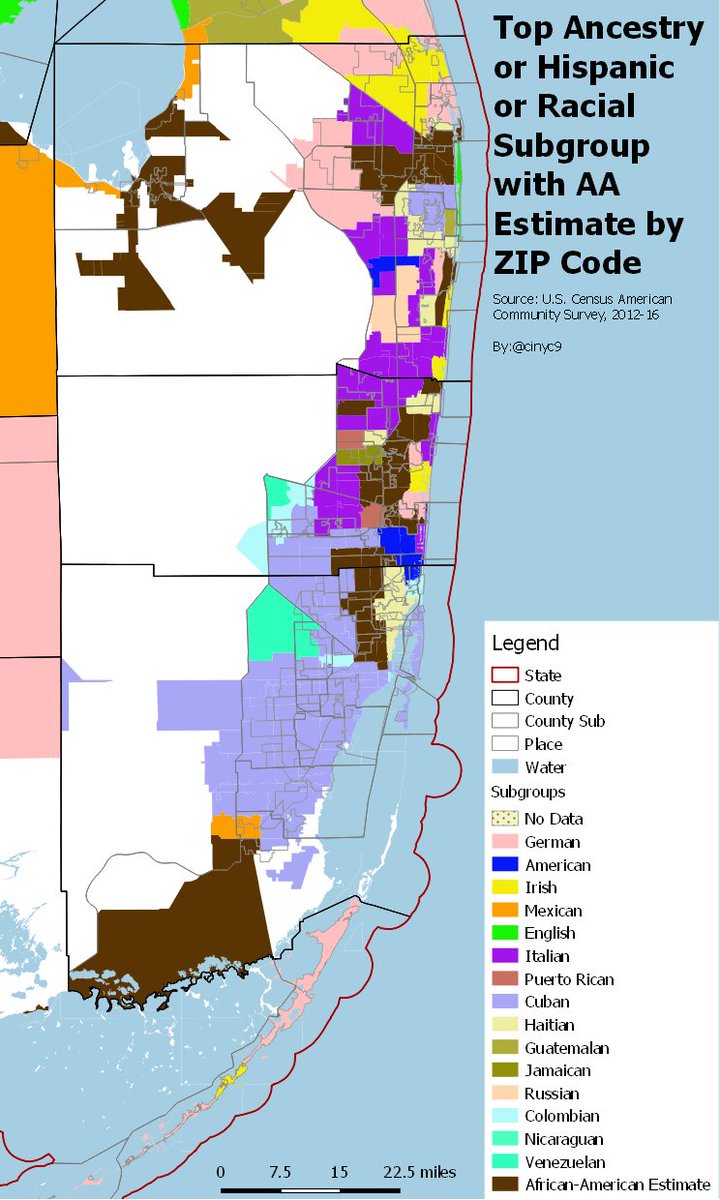 Cinyc On Twitter The Se Florida Zip Code Map Actually Shows Fewer Ancestries And Subgroups Than The Municipal Map