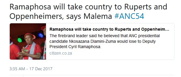MosMokoenaRE's tweet photo. For the very first time I'am in favor of the statement made by @EFFSouthAfrica leader @Julius_S_Malema. 
Indeed #CR17 will take SA to Rupert and Oppenheimer's.
#RamaphosaLeaks, #ANC54 https://t.co/NSNiWWGwHE