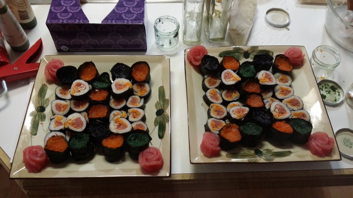 Rythmik_paws's tweet photo. Hours of work and finally done making all this sushi!!! Hope everyone had a great Christmas!! https://t.co/99H472Jdx4