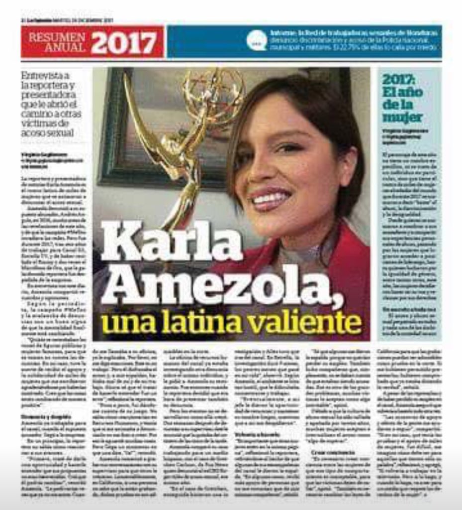 KarlaAmezola's tweet photo. The year of the brave woman. Today’s special edition of @LaOpinionLA. No es solo Karla Amezola esta portada representa a todas las latinas que pedimos un alto al acoso sexual. #YoTambién #MeToo El año de la mujer valiente. https://t.co/BvkY3w0Lq8