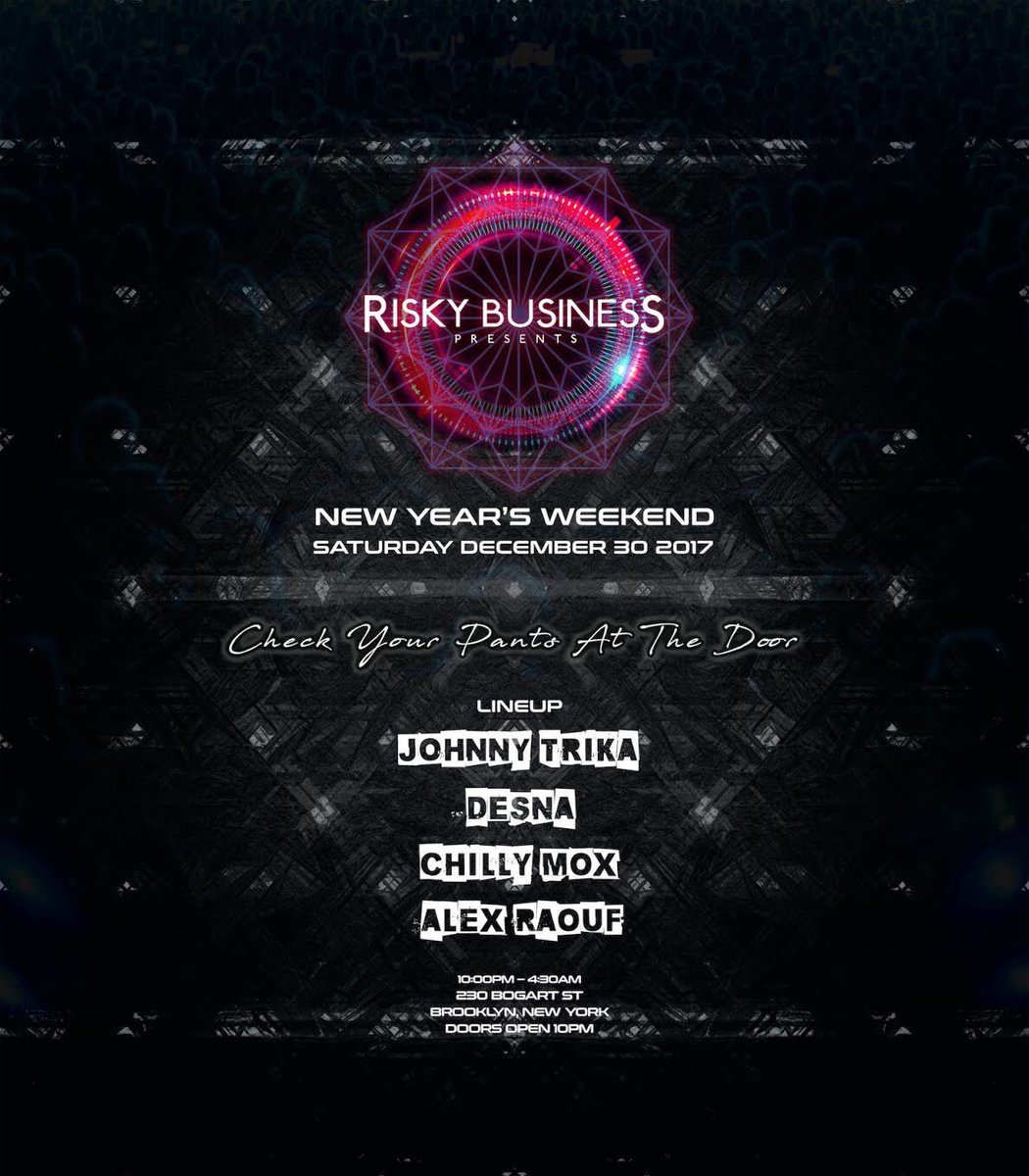 RT &amp; Follow for a chance to win a pair of tickets to @RiskyBusinessRC's New Year's Weekend ft. @JohnnyTrika at Bogart House! 

Must Follow: @RiskyBusinessRC

Tix: residentadvisor.net/events/1034473