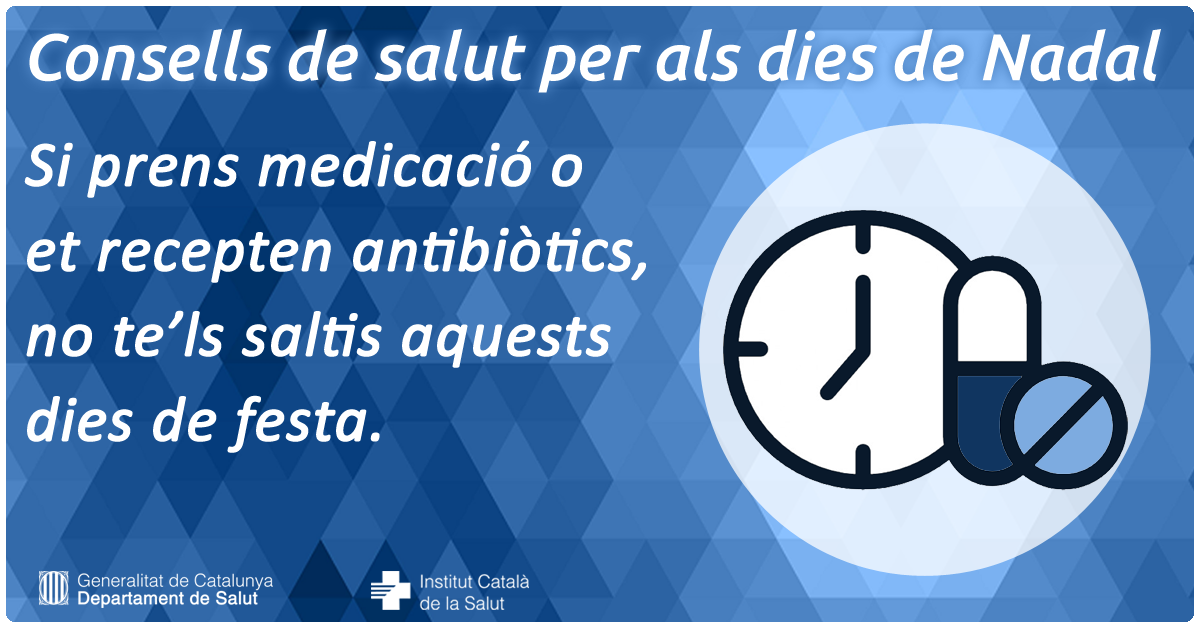 icscat's tweet photo. Prens medicaments cada dia? T'han prescrit antibiòtics 💊💊? No te'ls saltis, recorda que el compliment del tractament és fonamental per a la seva eficàcia 
#Nadal2017 #ICSésmés #prevenció https://t.co/wuhFXpfhWr