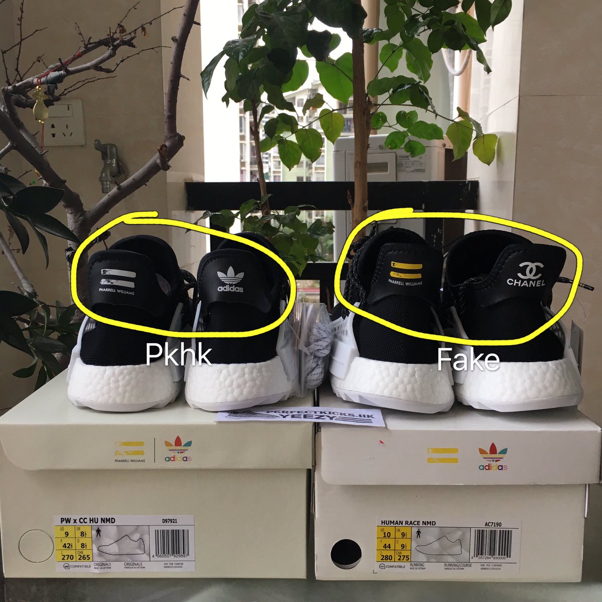 chanel pharrell adidas real vs fake