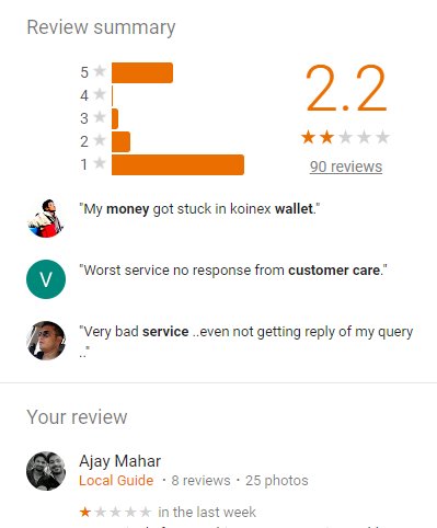 AjayMaharYT's tweet image. Before using @koinexindia just check the google review.. 
#ZeroCustomerSupport #BTC #ETH #Cryptocurreny #Litecoin #IOTA