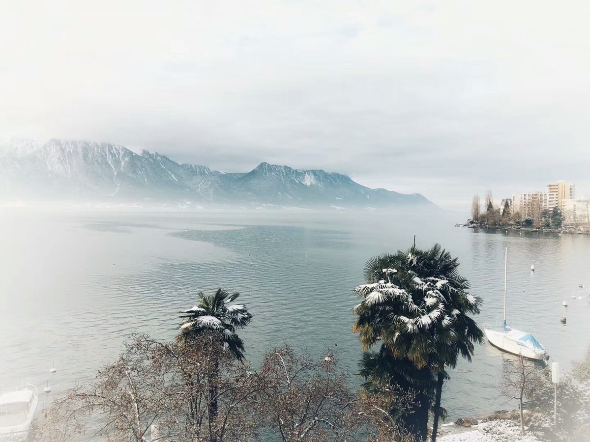 lavioncn's tweet photo. Let it snow! #Montreux #Switzerland #traveleurope https://t.co/e0VvIV7Nal