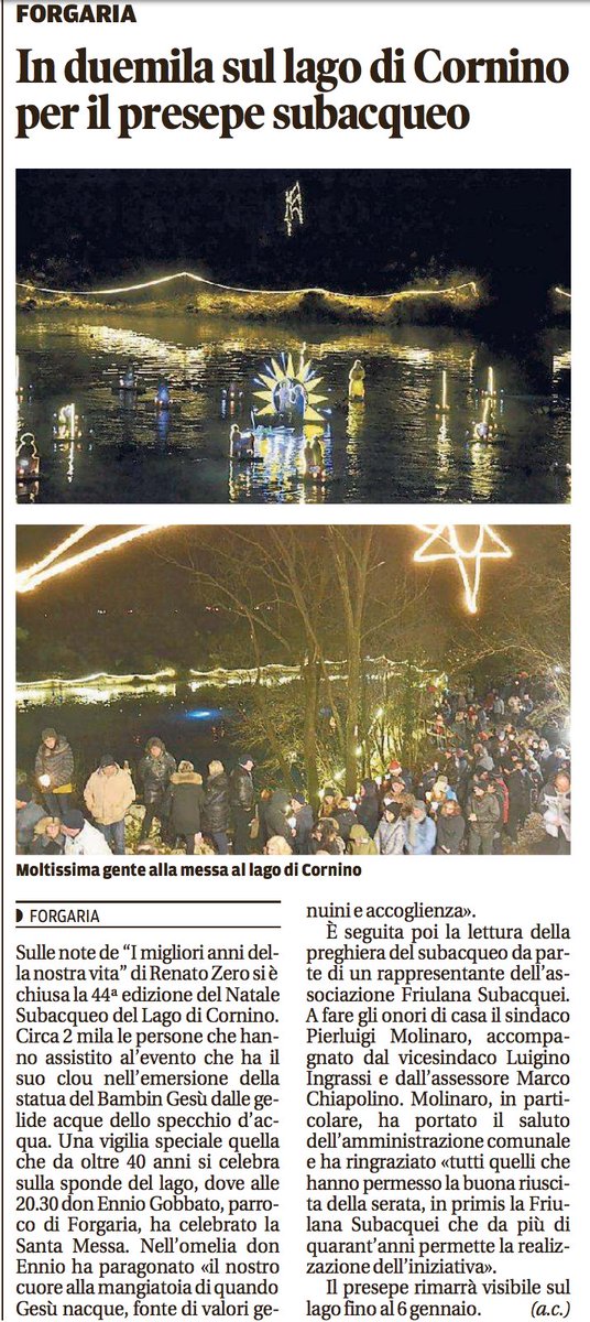 In duemila sul lago di Cornino
per il presepe subacqueo

dal <a href="/messveneto/">messaggeroveneto</a>