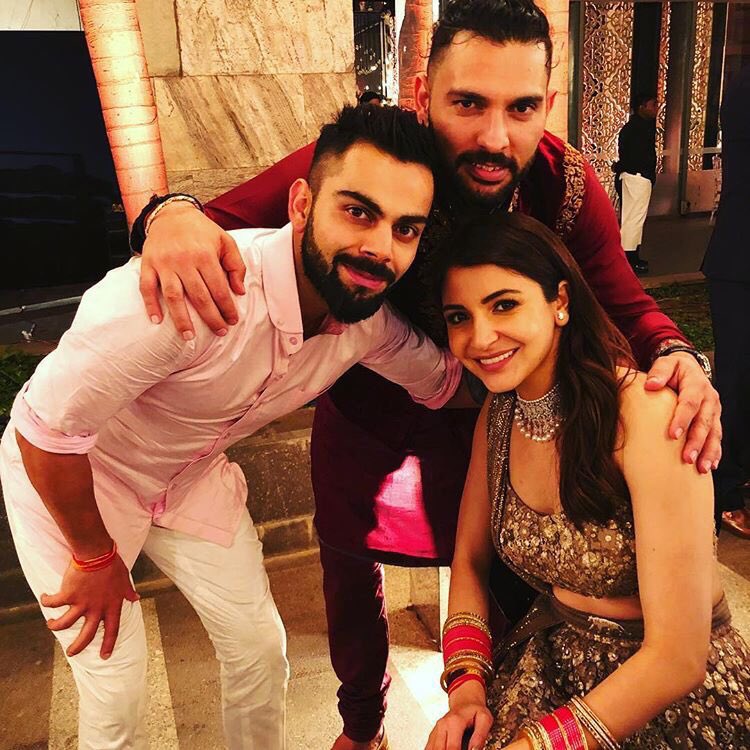  @YUVSTRONG12 with his Rosie Bhabhi  @AnushkaSharma &  @imVkohli last night   #Virushka  #VirushkaReception  http://instagram.com/p/BdMn6aEBLNv/ 