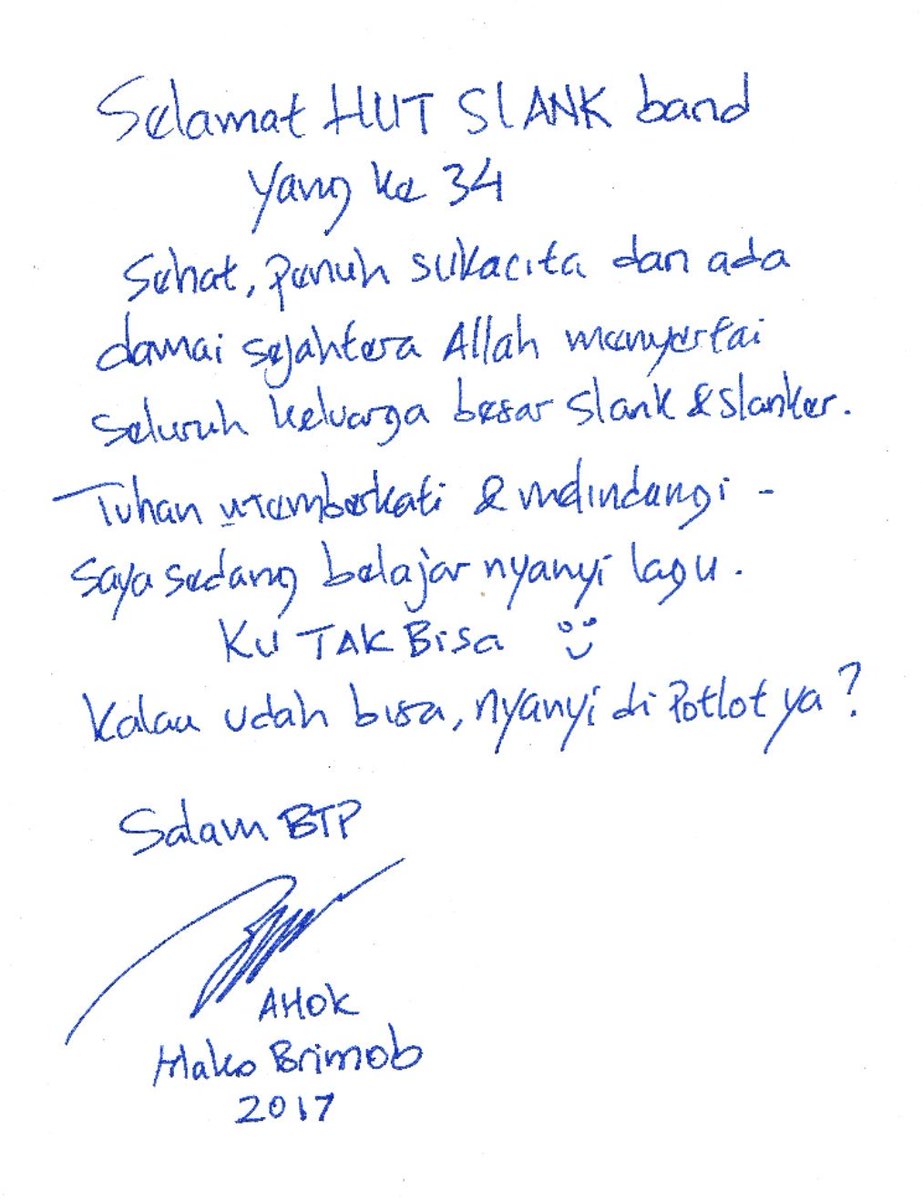 Ucapan selamat ulang tahun untuk #Slank dari <a href="/basuki_btp/">Basuki T Purnama</a>

#SlankDay #Slank34th #RockNRollTerus