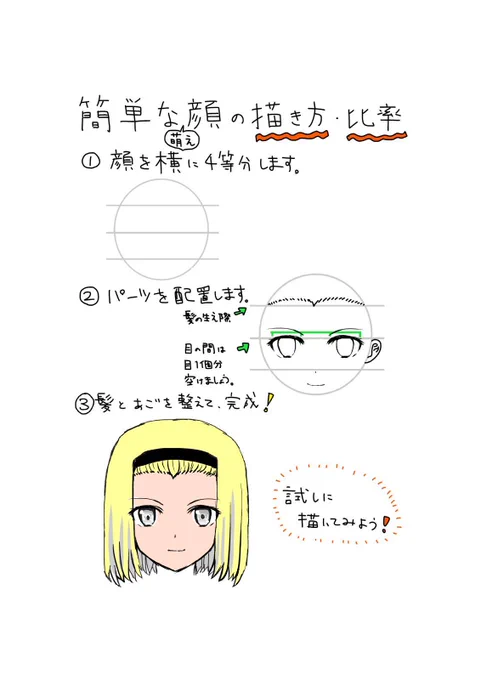 簡単に顔の比率を決めて描く方法。 