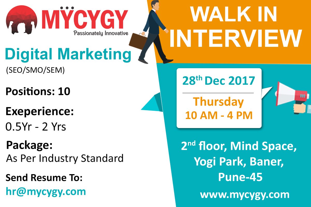 mycygy's tweet photo. **Walk-In Drive For Digital Marketing (SEO/SMO/SEM)**
On 28th December, Thursday, from 10 AM to 4 PM at MYCYGY https://t.co/unqnW1NCvr