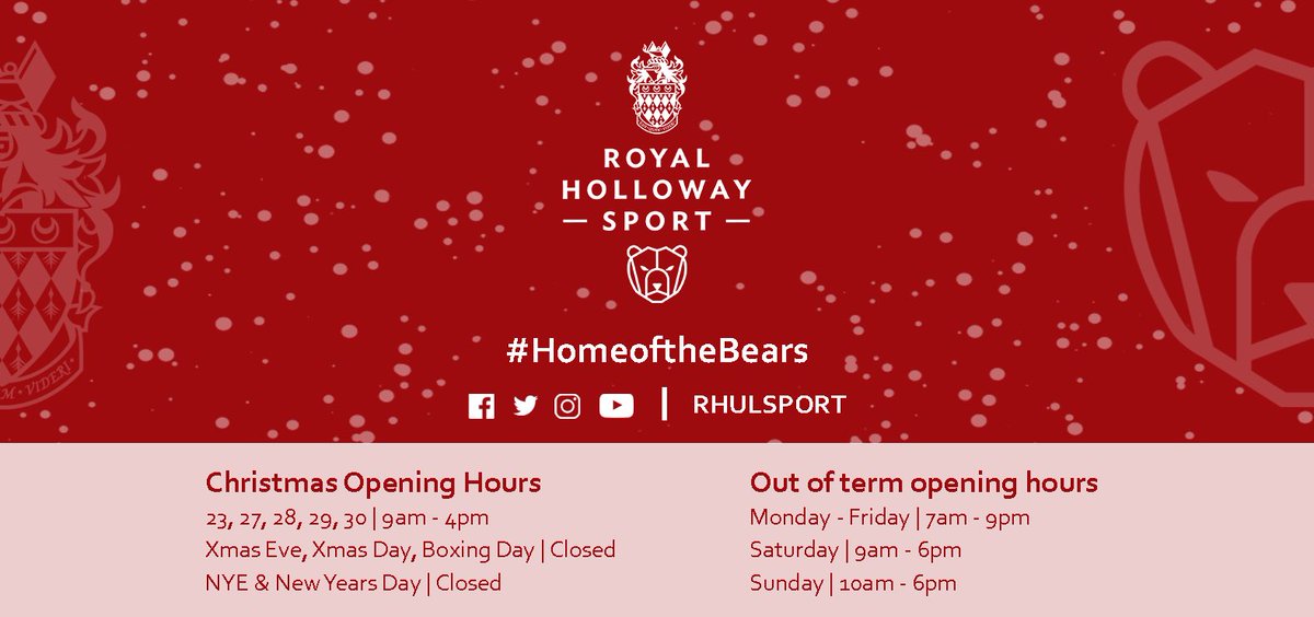 RHULSPORT's tweet photo. All facilities are open until NYE
 9am -4pm to keep you active over the holidays 🏋️‍♀️🏀⚽️🏓 https://t.co/QDMfA5TxIr