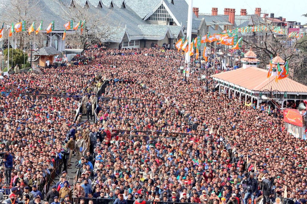 AmitShah's tweet photo. Heartening to see immense faith and support for the BJP among people of Himachal Pradesh. I assure the people of Himachal that the BJP government will set new records of development and progress in the state. https://t.co/19FA6rWa7u