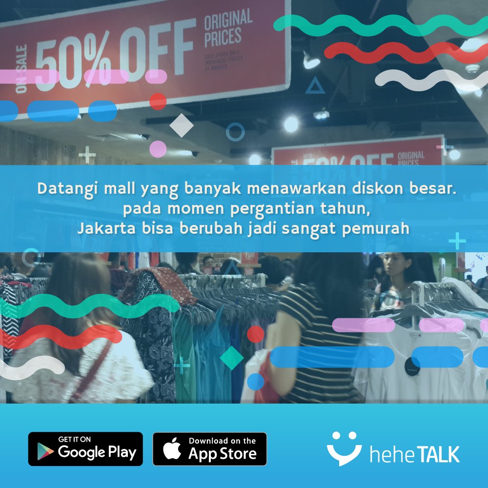hehetalkapp's tweet photo. Momen pergantian tahun harus kamu manfaatkan dengan sebaik mungkin. Di akhir tahun banyak pusat perbelanjaan di Jakarta menggelar event diskon demi menarik pengunjung datang.
Apalagi musim gajian gini ya kan, coba deh cek-cek mall sekitar rumah lagi ada diskon apa aja :) https://t.co/LT47XNPuEk