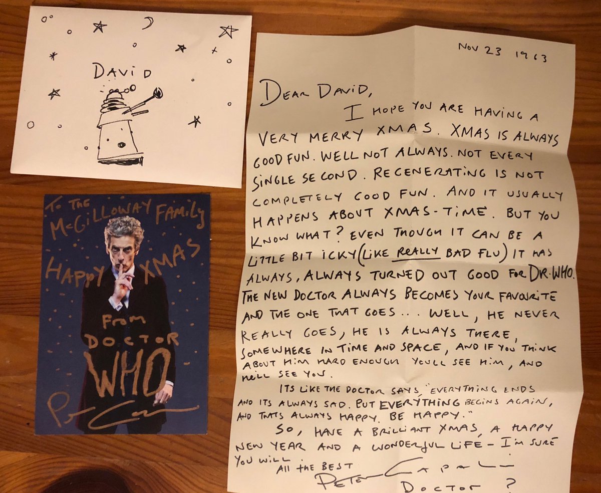 #PeterCapaldi is my 9 year old son’s fav #DoctorWho and he was dreading his regeneration. And then he got this letter with some words of comfort from the Doctor himself among his Santa presents. Such a kind man.