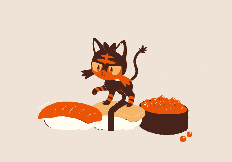 litten no humans pokemon (creature) food sushi closed mouth simple background :<  illustration images