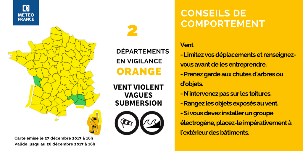 MAJ ⚠️ Les 2 départements de la #Corse en #VigilanceOrange #VentViolent #VaguesSubmersion
Soyez prudents et restez informés ▶ vigilance.meteofrance.com  &amp; <a href="/VigiMeteoFrance/">VigiMétéoFrance</a>