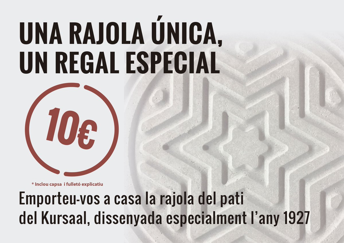 Kursaalmanresa's tweet photo. Busqueu un regal original? Un regal únic? Al Kursaal podeu comprar una rèplica de les rajoles del pati del Kursaal, dissenyades l'any 1927 expressament per l'empresa manresana Mosaics Martí #rajoladelkursaal #regalunic #kursaalmanresa https://t.co/aIcLuqdNO6