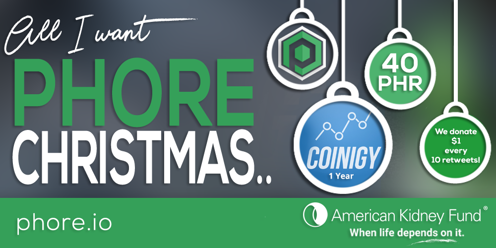 PhoreCrypto's tweet photo. All I Want #Phore Christmas - ROUND 5! ☃️❄️

We are giving away a 1 Year Subscription to @Coinigy, 40 $PHR &amp; donating $1 every 10 retweets to @KidneyFund! 48 hrs to go!

Step 1: LIKE 
Step 2: RETWEET 
Step 3: FOLLOW @PhoreCrypto 
Step 4: JOIN #Discord: https://t.co/ONwo9JD87a https://t.co/sBmVoZgJIj