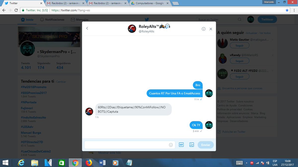 SkydermanPro's tweet photo. 💢AYUDA💢
@RoleyAlts
Me Dara Una FA
Por #60RT
Tal Vez Te Pueda Caer En Tu MD (Spotify, MC, Netflix, Origin, UPlay, etc)
Todos Tienen Que Seguirlo!!
Ayuda:
@MrPakoAlts
@KalemAlts
@byVarela6
@Kevin35_Alts
@Combat_Logs
@ZuperAlts https://t.co/WBXxA954Oo