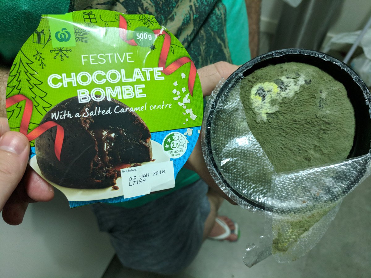 RibenaRobyn's tweet photo. @woolworths Thanks for ruining my treat tonight! Festive mould bomb more like!! Absolutely disgusting, guests for dinner not impressed!! https://t.co/df0BGPmCMV