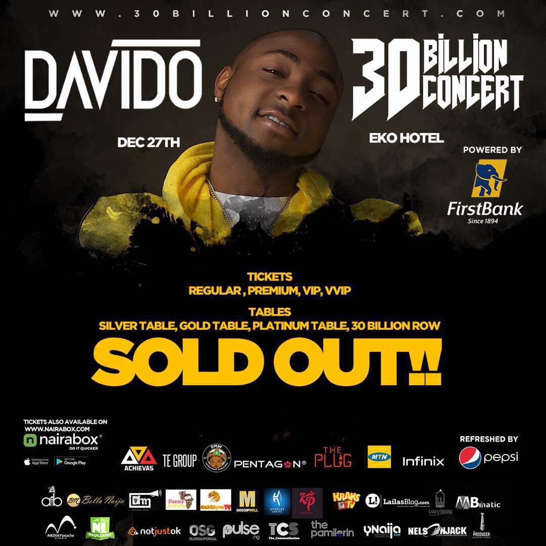 davido's tweet photo. Thank you Lagos!! ❤️❤️ Tonite will be mental!! EVERYTHING SOLD OUT!! 30 BG!! SHUTDOWN! https://t.co/opaBAkmRZb