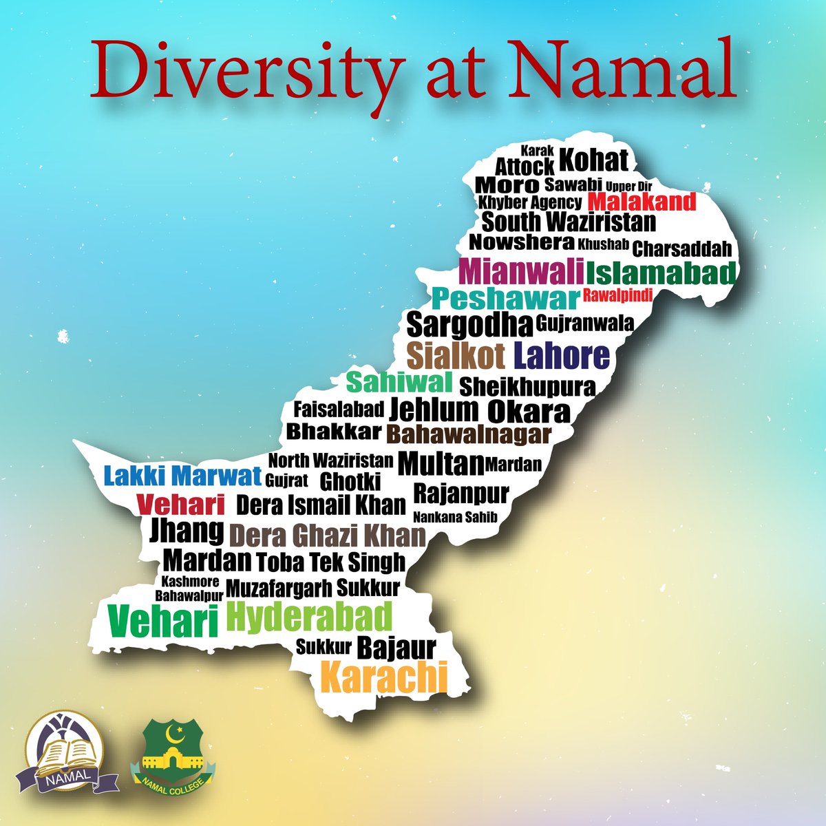 namalglobal's tweet photo. In addition to being the only rural sector college in Pakistan, Namal is proud to be one of the most diverse institutes in the country  with students coming from 55 districts of Pakistan.
#Namal #KnowledgeCity #ThinkForFuture https://t.co/KEh8n5tqH5