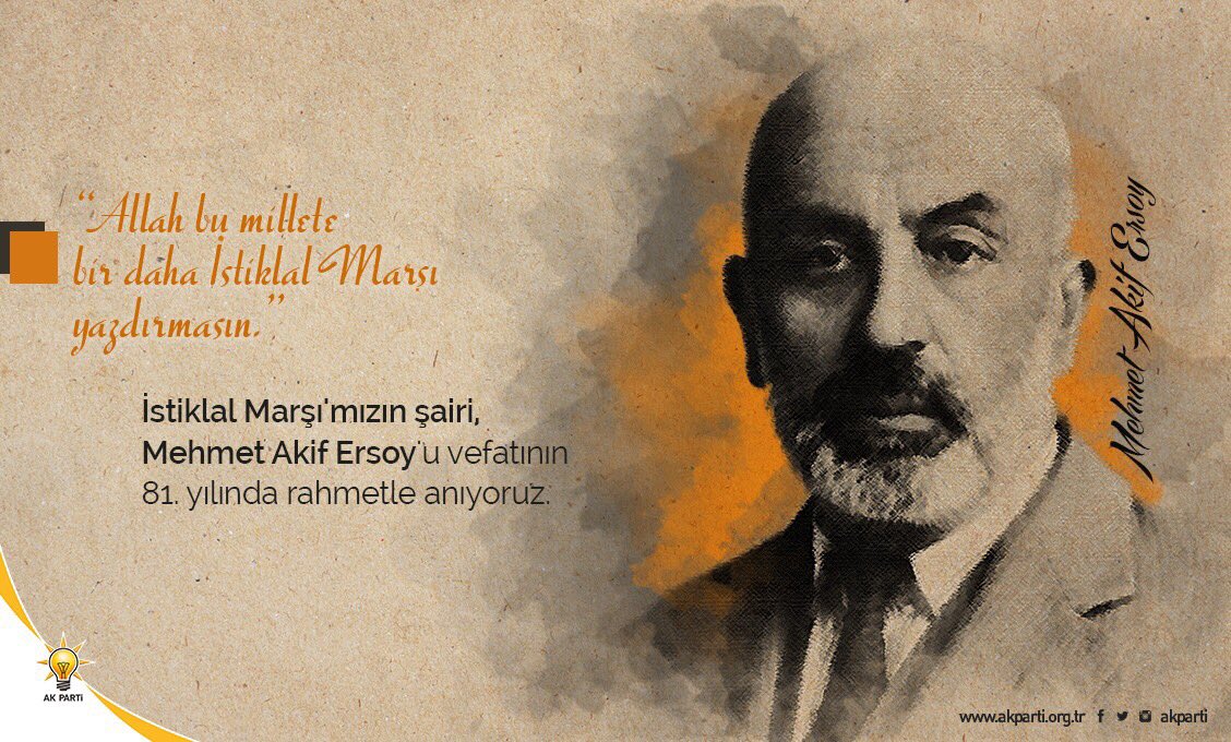 "Allah bu millete bir daha İstiklal Marşı yazdırmasın."

Bu ruh bizde olduğu sürece destanlar yazacağız inşallah.

Ruhu şad olsun.
#MehmetAkifErsoy