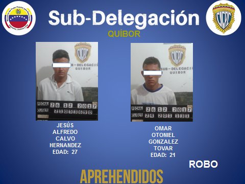 CICPC388's tweet photo. #CICPCQUIBOR Aprehendió a dos sujetos en la parroquia Juan Bautista Rodríguez, por el Delito de Robo, logrando recuperar un (01) arma de fuego, una cápsula calibre 16 y Tres (03) Motocicletas.- https://t.co/jZlTOdvTF2
