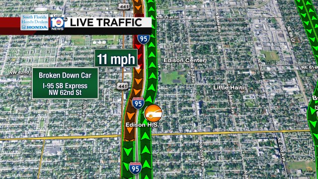 Broken down car causing delays on I-95 SB Express at NW 62nd St #traffic https://t.co/JrkdBytXSE