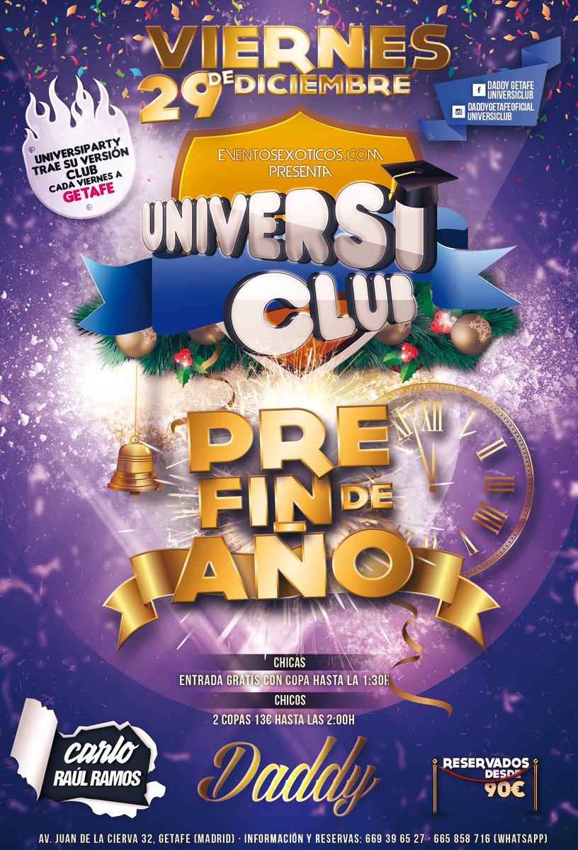 UniversiParty's tweet photo. U N I V E R S I C L U B
ยกยกESTE VIERNES vuelve la locura a #DaddyGetafe con @UniversiClub
PRE FIN DE AรO !!
๐ ๐พ๐๐ป๐ https://t.co/iaM6lK6y4Z