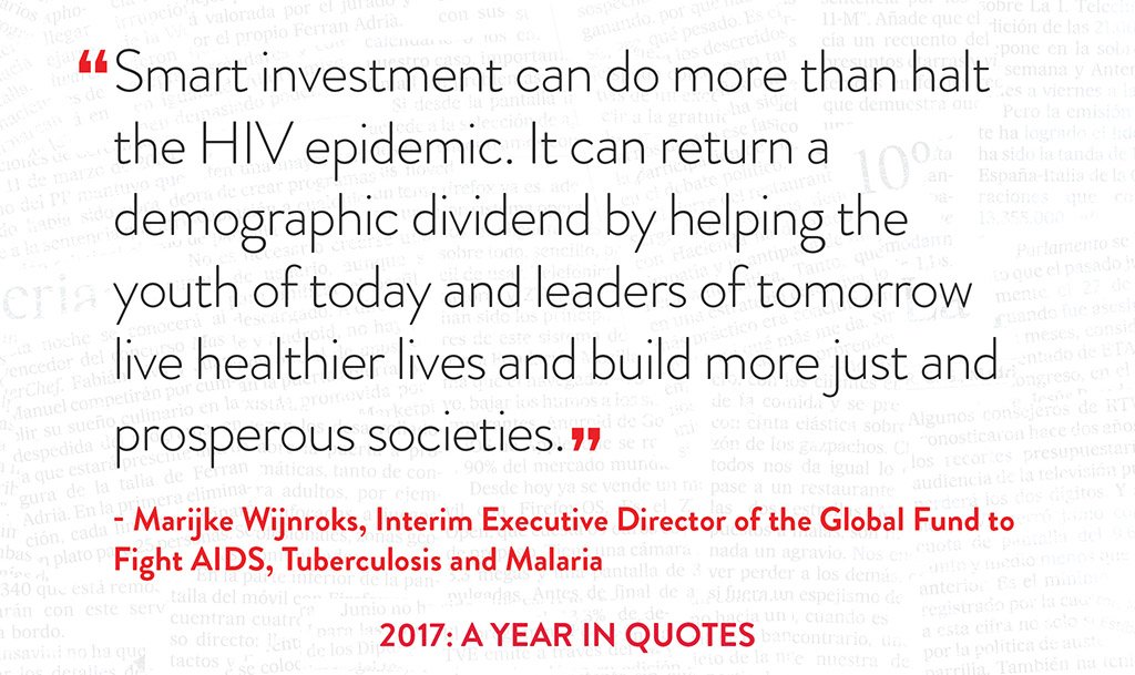 iasociety's tweet photo. #IASYearInQuotes - “Smart investment can do more than halt the #HIV epidemic. It can return a demographic dividend by helping the youth of today & leaders of tomorrow live healthier lives & build more just and prosperous societies.” - @GlobalFund's Marijke Wijnroks. https://t.co/XfkpWHTyQ8