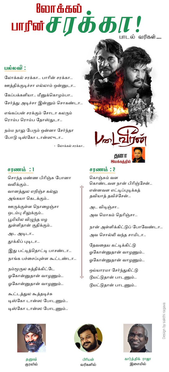 PiriyanLyricist's tweet photo. #படைவீரன் லோக்கல் சரக்கா பாரின் சரக்கா பாடல் வரிகள்..
@dhanushkraja @onlynikil #Padaiveeran #Localsarakkaforeignsarakka #LocalSarakka #KarthickRaja #dhana #priyan #localsarakkalyrics #படைவீரன் #padaiveeranLyrics
https://t.co/fJUcUF3shQ https://t.co/RF1CeZXzLJ