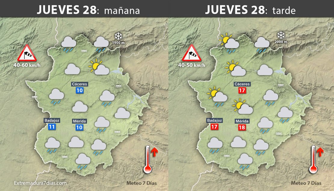 meteo7dias's tweet photo. Previsión meteorológica en Extremadura. Días 28, 29 y 30 de diciembre https://t.co/GR6q5eA5su https://t.co/0353nQy5vO