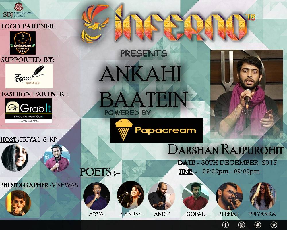 Inferno_fest's tweet photo. Here is the artist line of the event 'ANKAHI BAATEIN'
#inferno18
#revivalwithzest
#poeticevent
#poetries
#bonfire https://t.co/hYYdLeTCAw