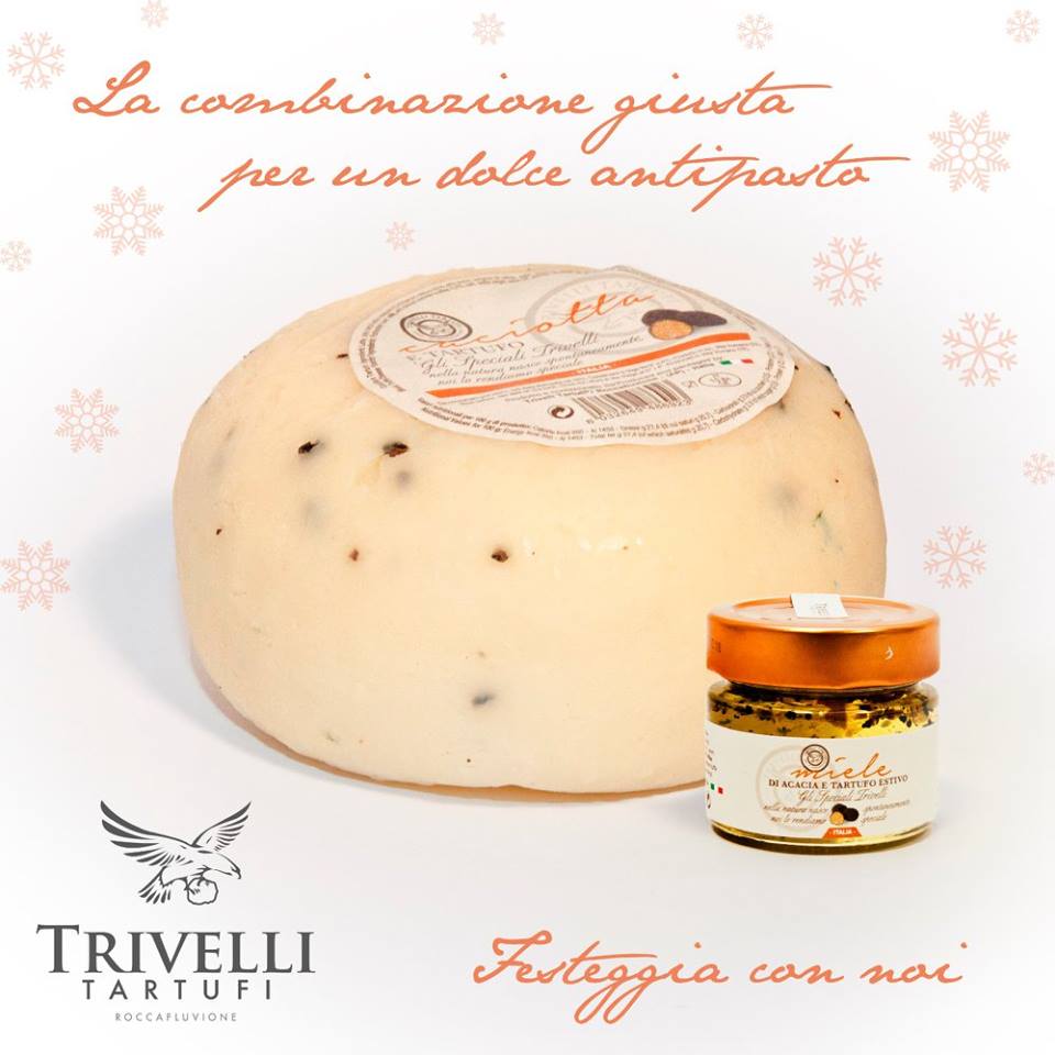 Tasty, original and ready-in-a-few-minutes appetizers?
Simply add some slice of our Caciotta cheese with Truffle and our Acacia Honey with Summer Truffle' sweetness.
Let's try it!

#TrivelliTartufi #truffle
