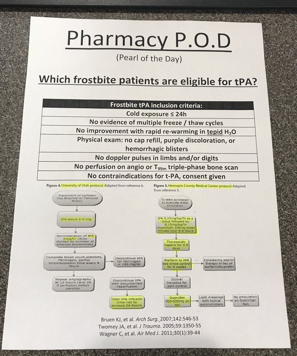 DanMirsch's tweet photo. Retweeted David Roy (@EDPharmDRoy):
Its COLD today! ❄️ Is your frostbite patient eligible for tPA to help prevent amputation? See inclusion criteria (and two dosing protocols: Utah/HCMC) below. #FOAMed #PharmPOD https://t.co/iNrEUF69qM