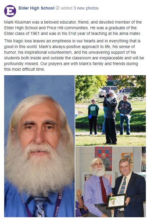 ElderHighSchool's tweet photo. Thank you for your continued prayers for Mr. Klusman's family and Elder High School during this difficult time.

In honor of one of Mr. Klusman's favorite phrases: "MAKE a good day." https://t.co/aLu5nEx0Ot