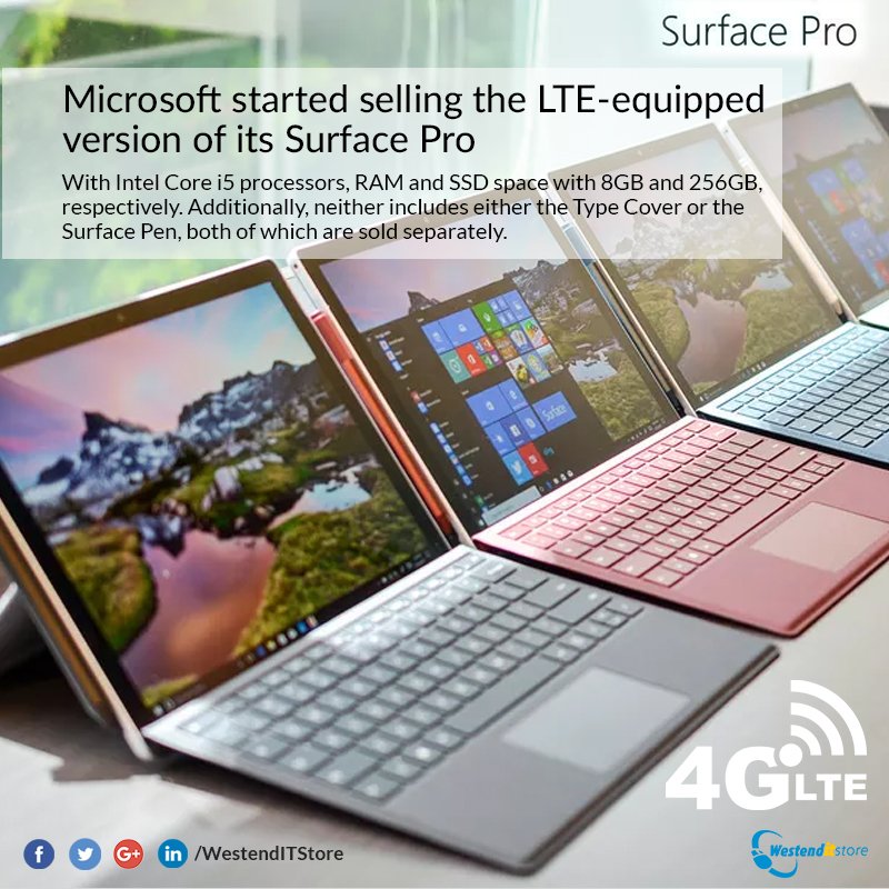 WestendITStore's tweet photo. The Surface Pro with LTE is now available on the Microsoft Store.

To buy laptops of any kind please visit:
https://t.co/kIL3zZ7wKn

#Microsoft #Surface #4G #LTE #Technology #Westenditstore https://t.co/UhCF7IqTLX