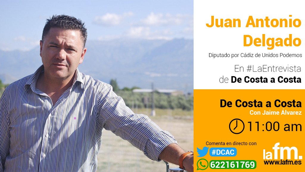 Mañana <a href="/JA_DelgadoRamos/">Juan Antonio Delgado</a> @ahorapodemos es el protagonista de #LaEntrevista de <a href="/dcac_lafm/">De Costa a Costa</a> ---> A las once y media de la mañana en laFM