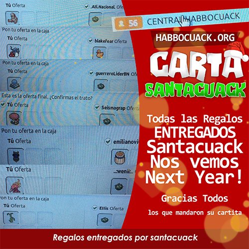 Todos los Regalos Entregados por Santacuack en <a href="/ESHabbo/">Habbo ES/MX</a> <a href="/habbocuack/">Habbocuack</a> <a href="/Aviiraa/">!!!Nefertiti!!!</a> Gracias a Todos !!