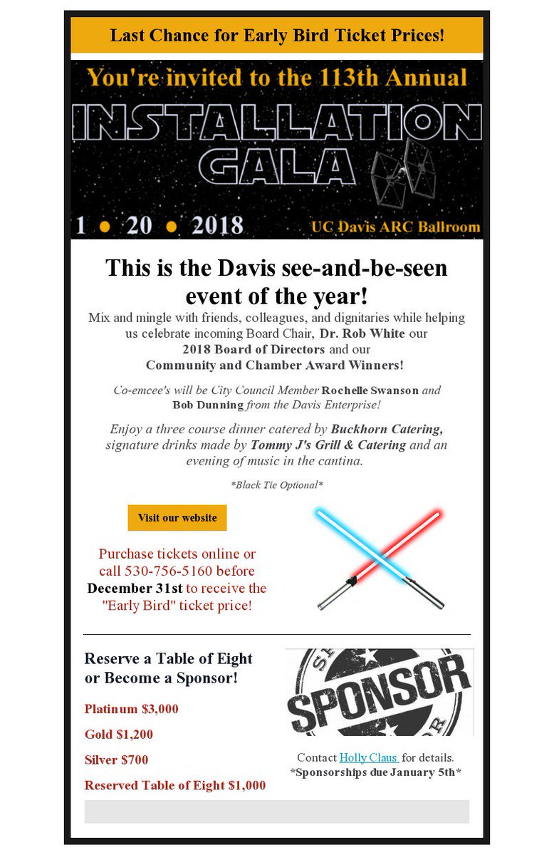 Last Chance for Early Bird Ticket Pricing! Get your Installation Gala tickets before December 31st!