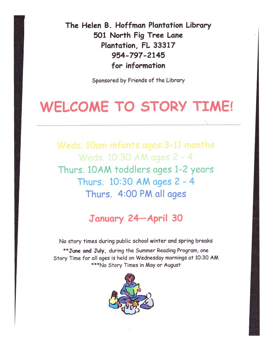 Story Time schedule starting January 24th