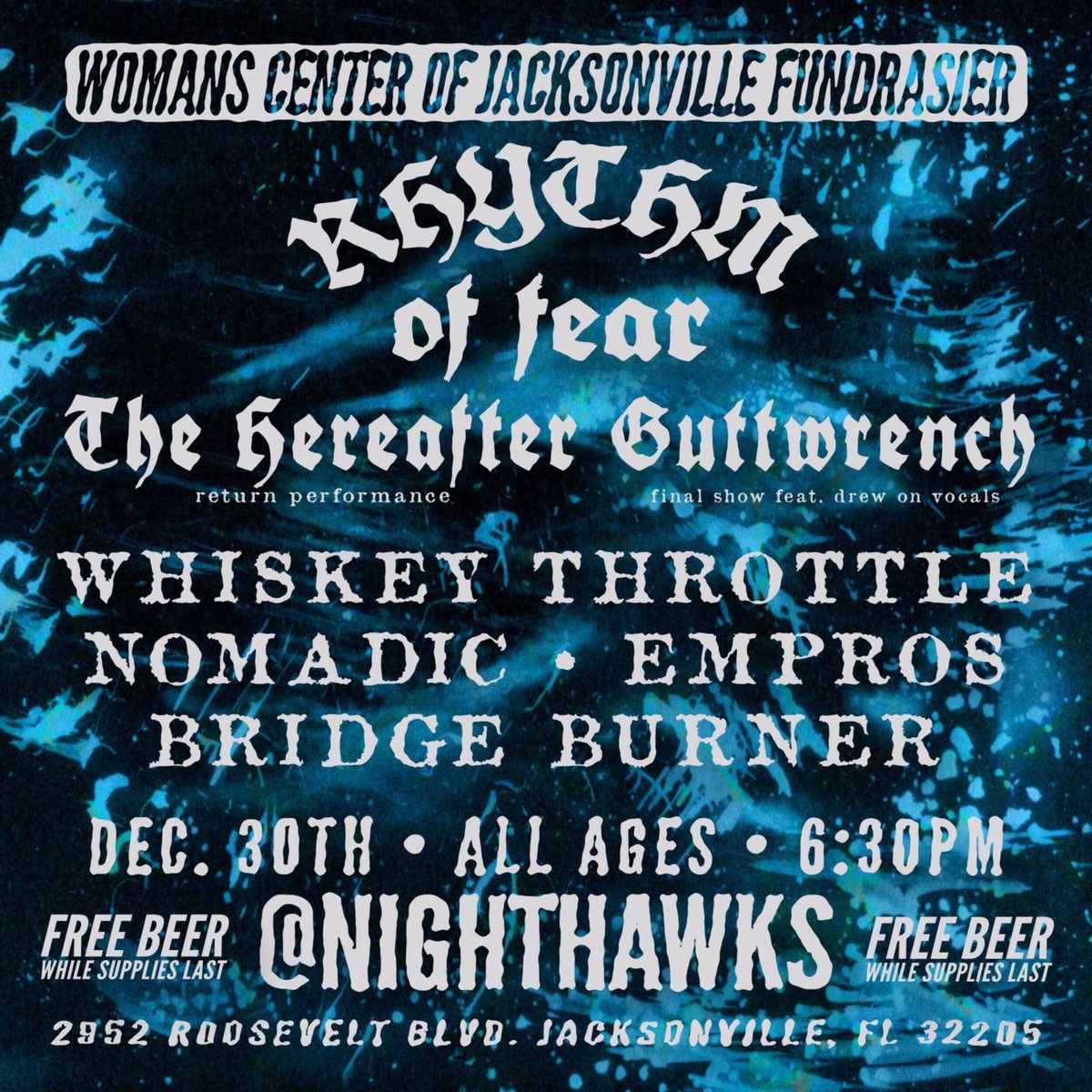 Our last show is 12/30 at nighthawks. Thank you for everyone who has supported our band. We appreciate everyone who made this such a great time for us and this is not the end. New band/more music coming soon. Thank you. 

Flyer by @gwockvision